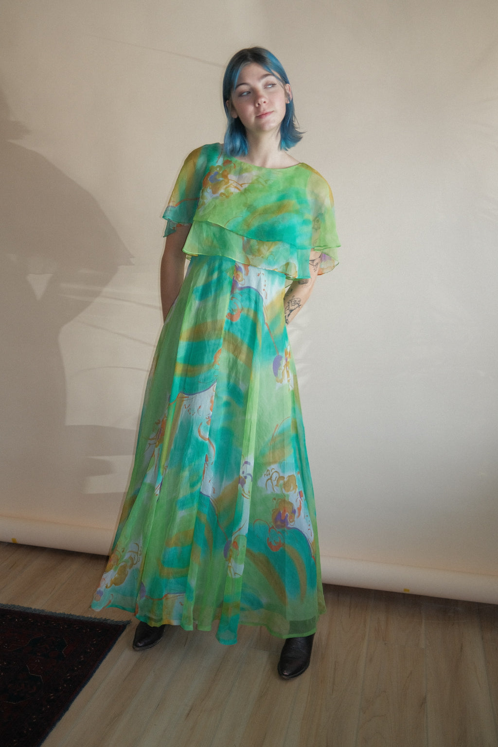 1970's Watercolor Flutter Dress