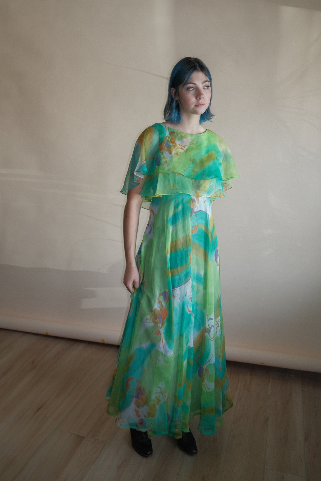 1970's Watercolor Flutter Dress