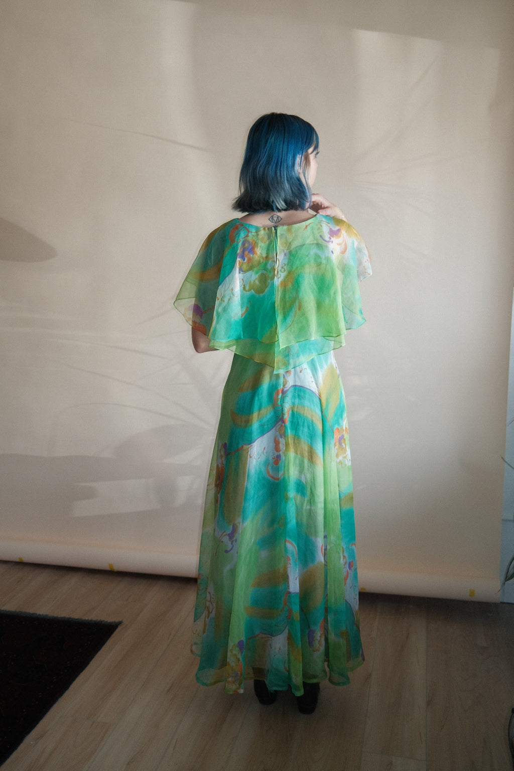 1970's Watercolor Flutter Dress