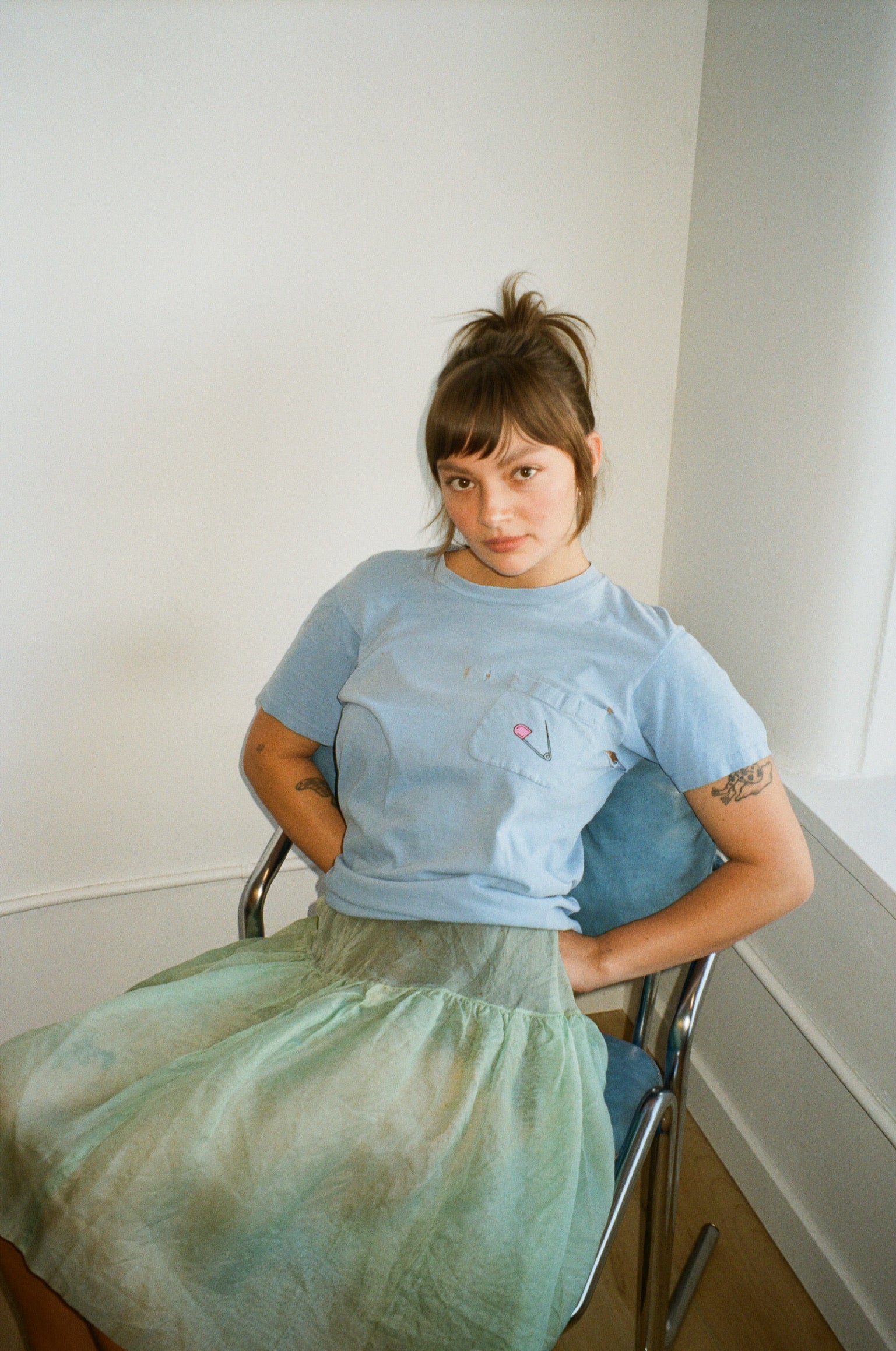 1960's Baby Blue Pocket Tee with 70's Iron On