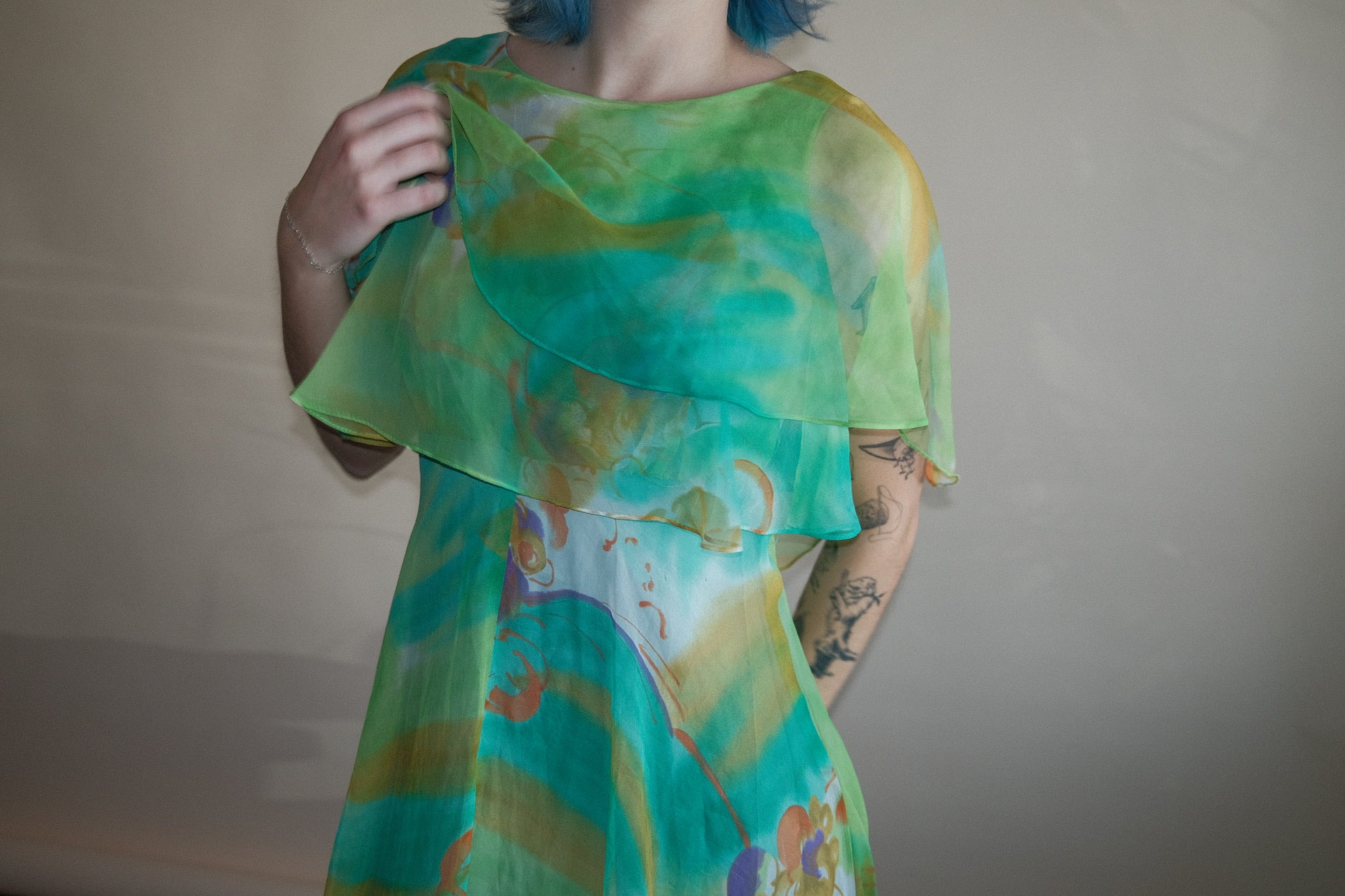 1970's Watercolor Flutter Dress