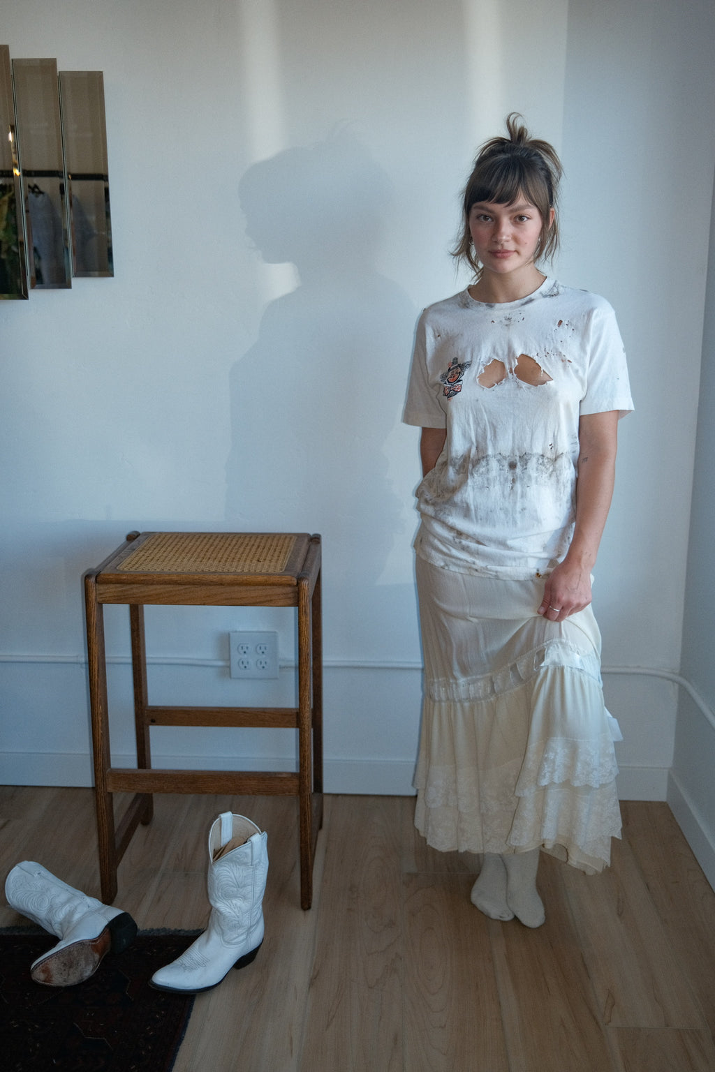 1920's Silk Skirt Lace Ruffle Maxi Skirt