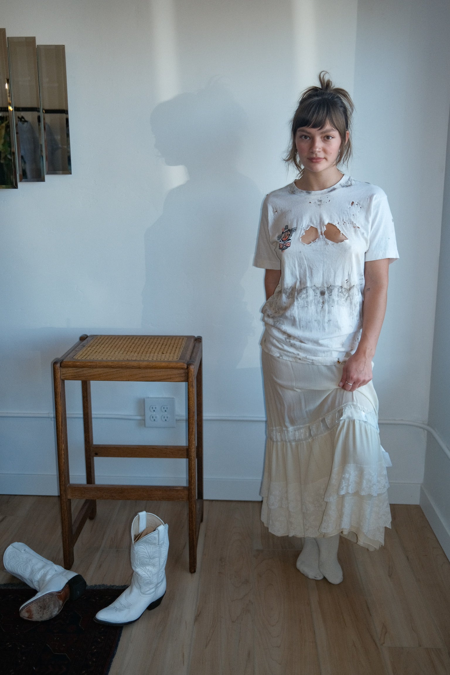 1920's Silk Skirt Lace Ruffle Maxi Skirt