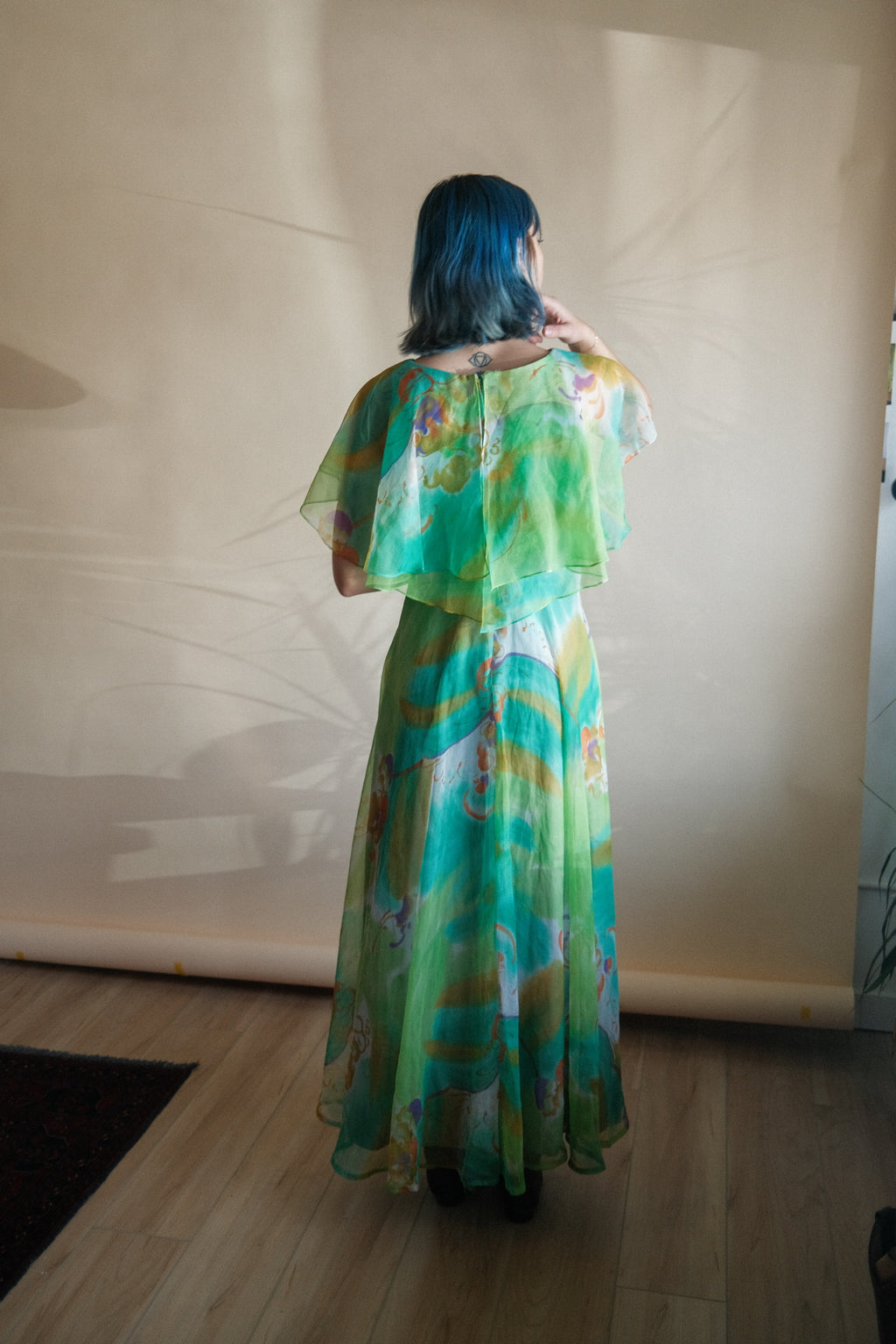 1970's Watercolor Flutter Dress