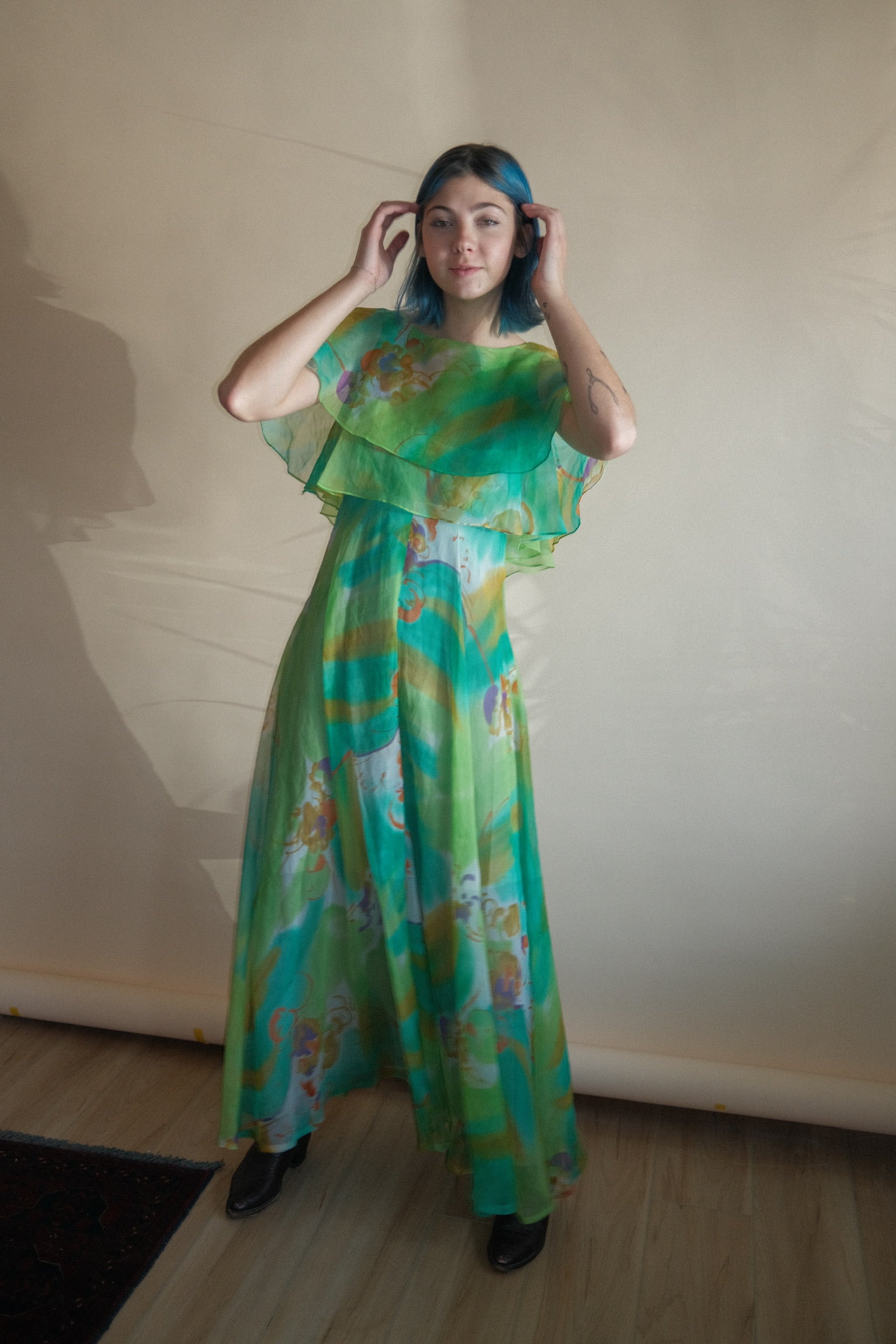 1970's Watercolor Flutter Dress