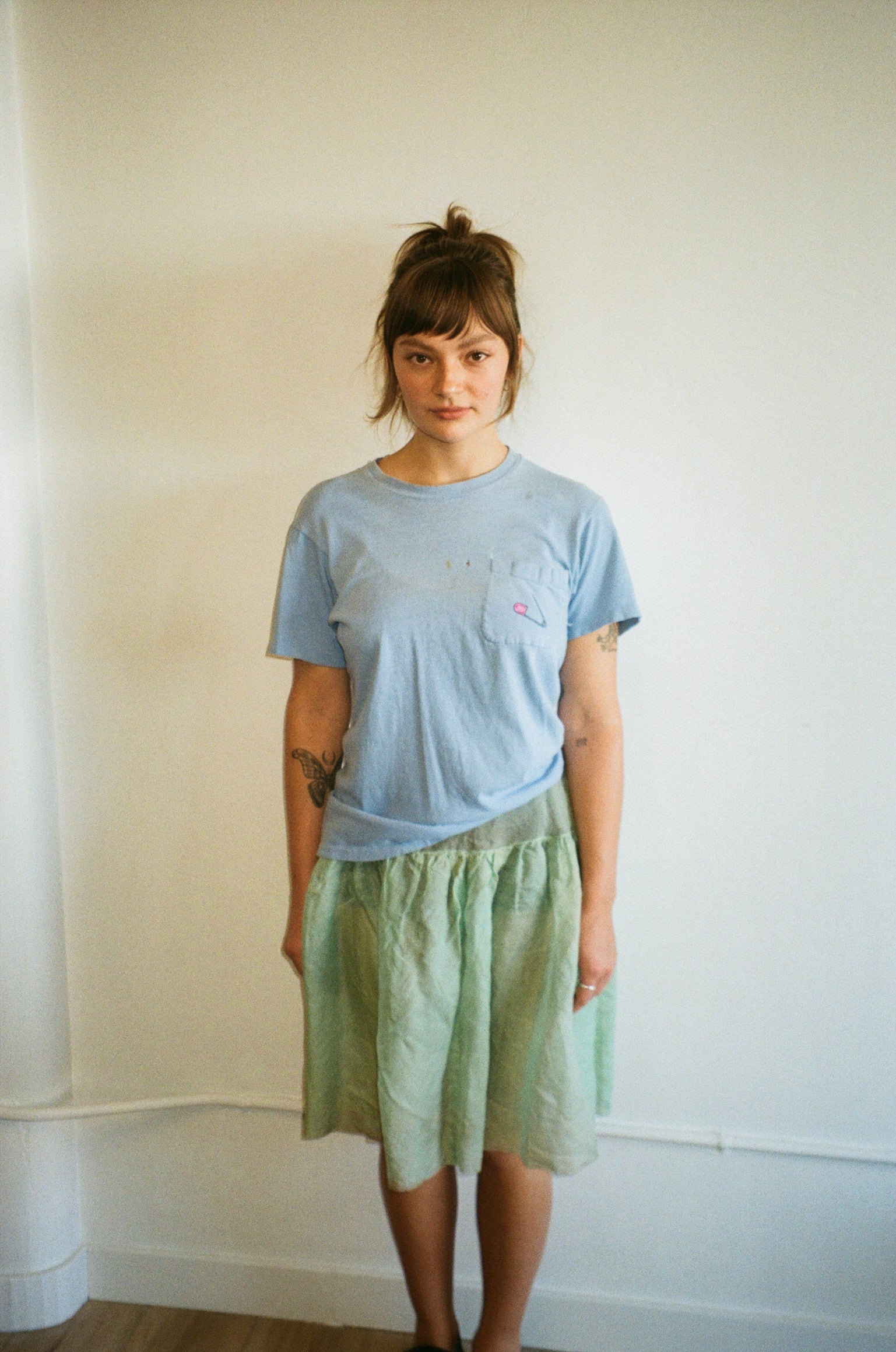 1960's Baby Blue Pocket Tee with 70's Iron On