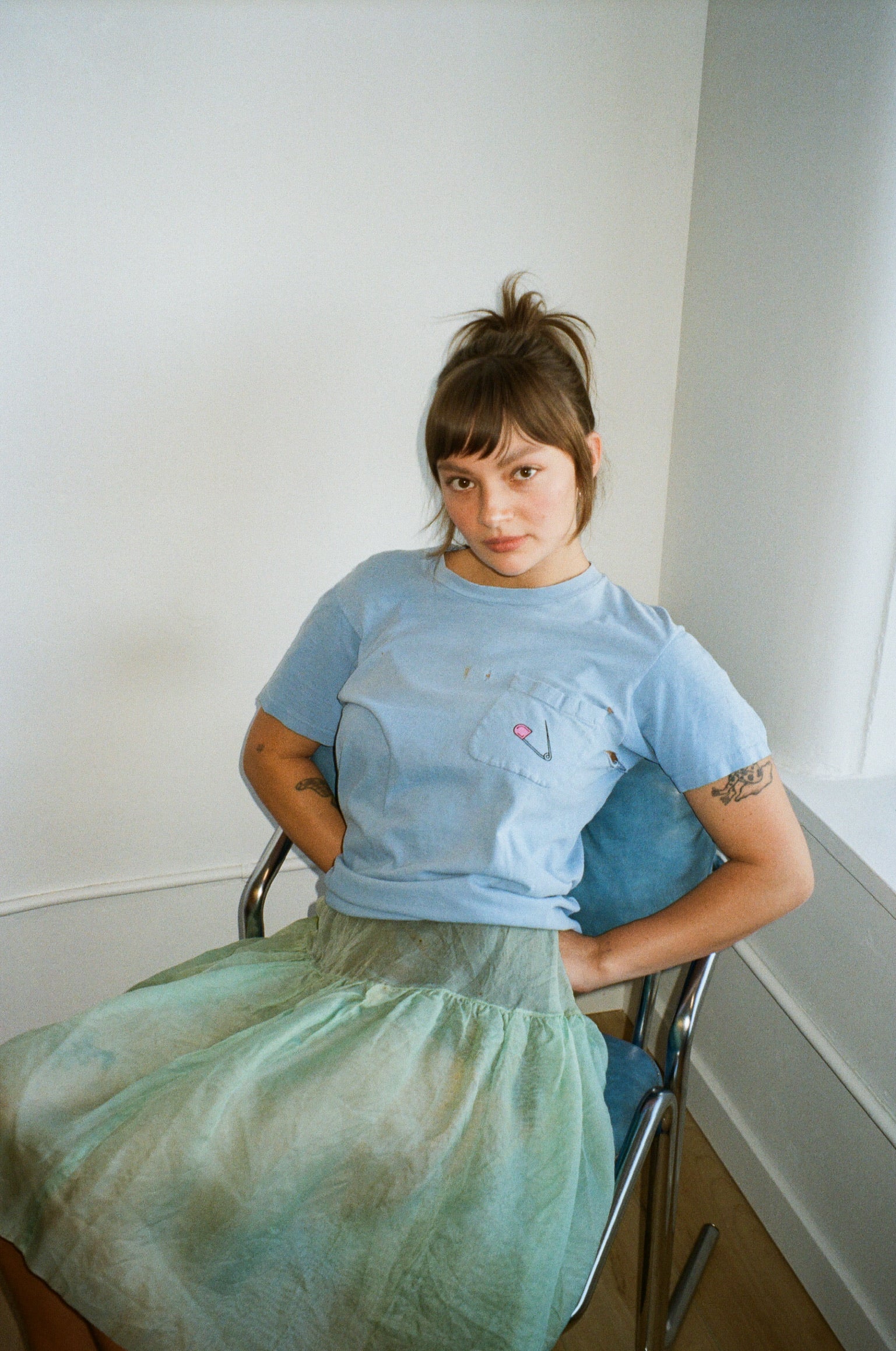 1960's Baby Blue Pocket Tee with 70's Iron On