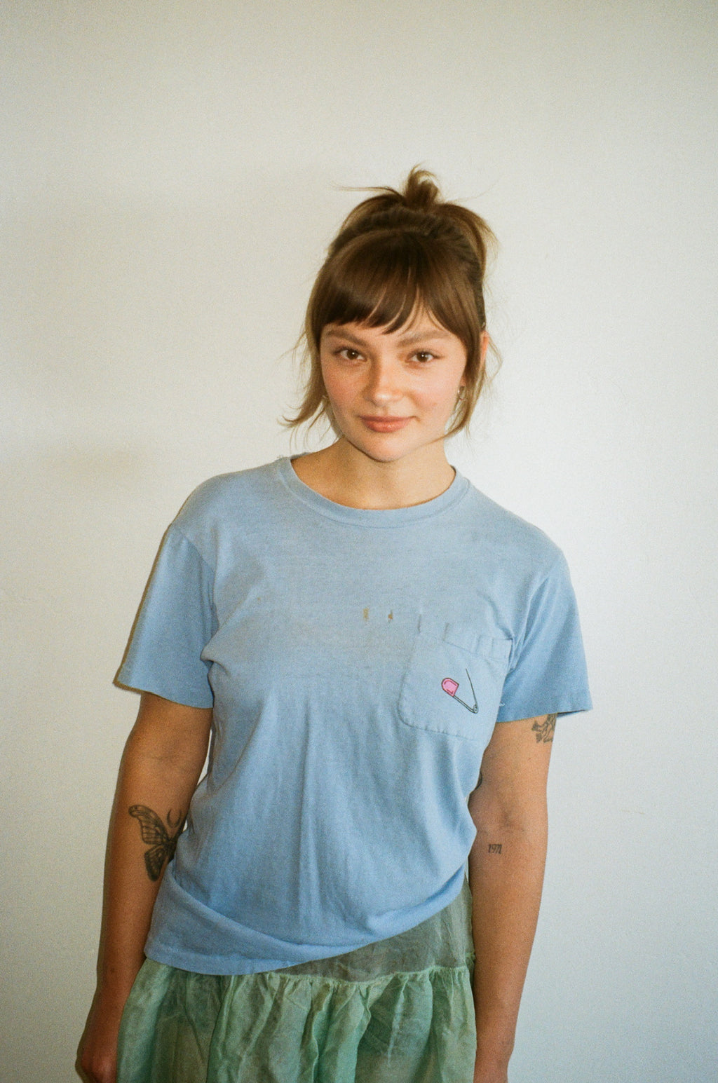 1960's Baby Blue Pocket Tee with 70's Iron On