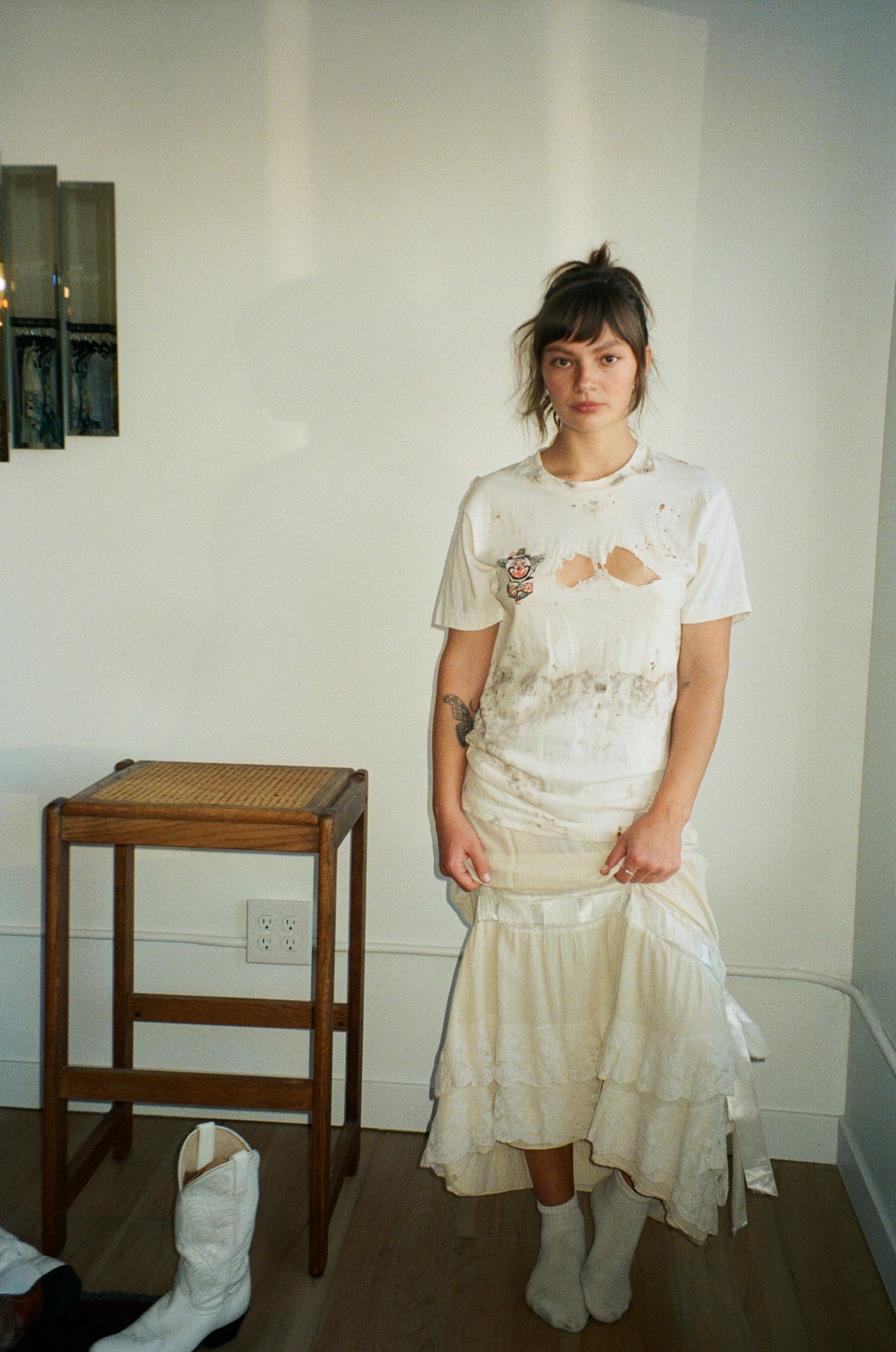 1920's Silk Skirt Lace Ruffle Maxi Skirt